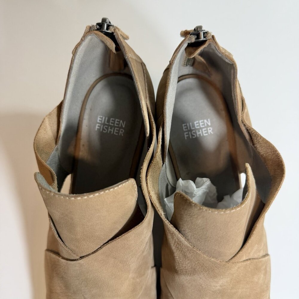 Eileen Fisher Jenkins Ankle Booties Size 10 Tan Nubuck Leather Minimalist Casual - Picture 3 of 11